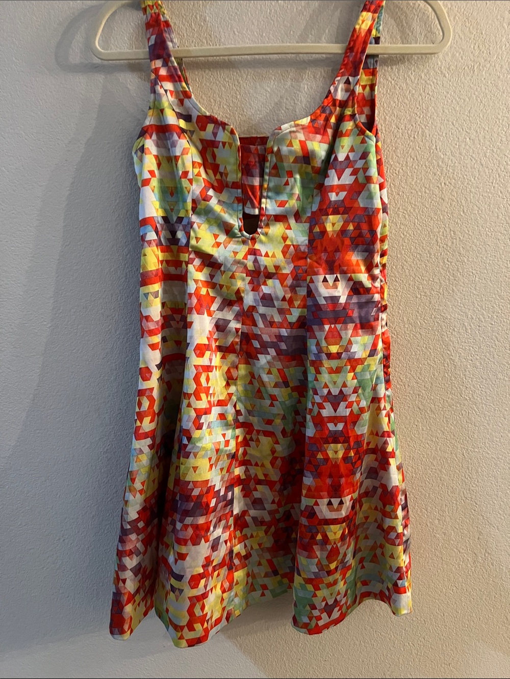 re:named Multicolor Geometric Mini Dress with Red Accents